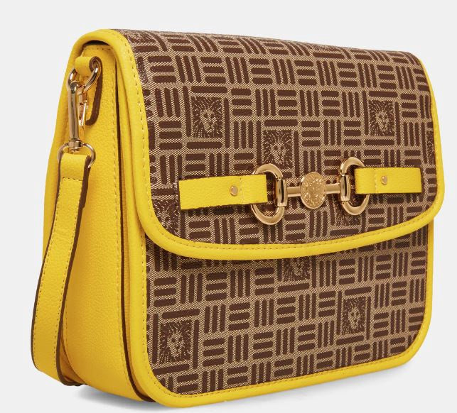 ANNE KLEIN Bag Flap Crossbody Yellow / Cognac / Saddle W/HORSEBIT