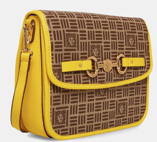 ANNE KLEIN Bag Flap Crossbody Yellow / Cognac / Saddle W/HORSEBIT