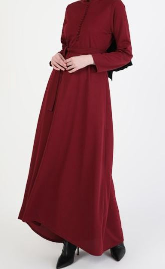 Dress Burgandy / Black Covered Button W/BAND
