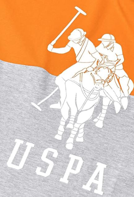 US POLO ASSN. Men T-SHIRT Us Polo Colorblock Round Neck Orange & Grey