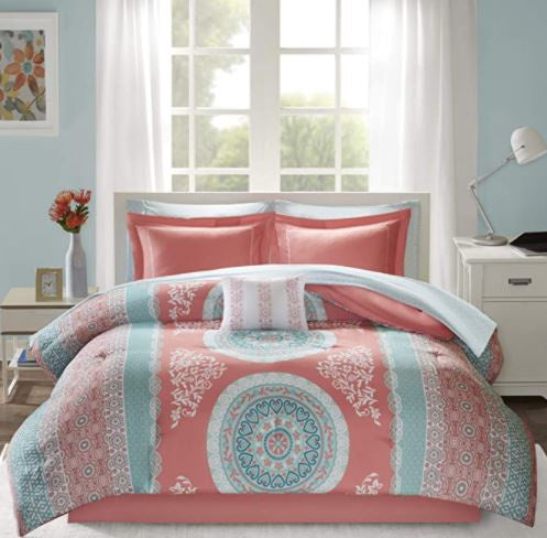 INTELLIGENT DESIGN Comforter Set Coral Queen Includes Sheet Set & Decorative Pillow