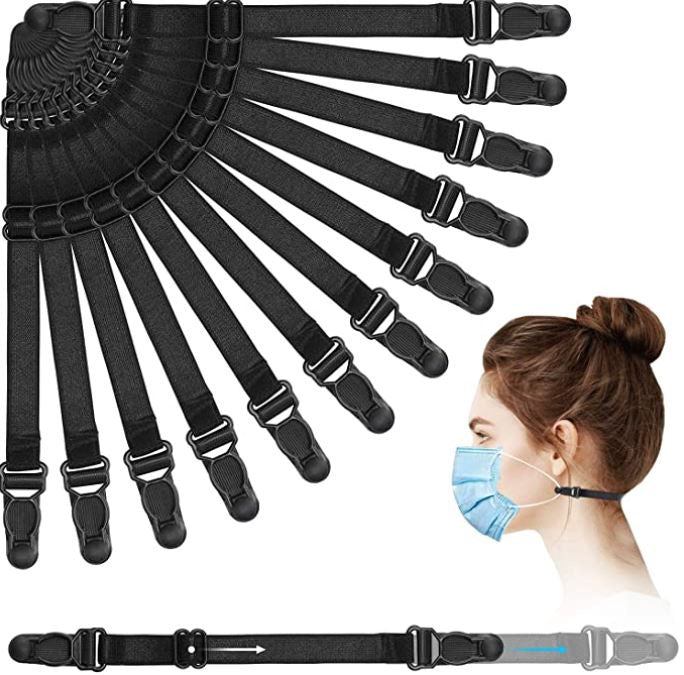 GENERIC Mask Extender Strap Ear Saver Adjustable Black Washable