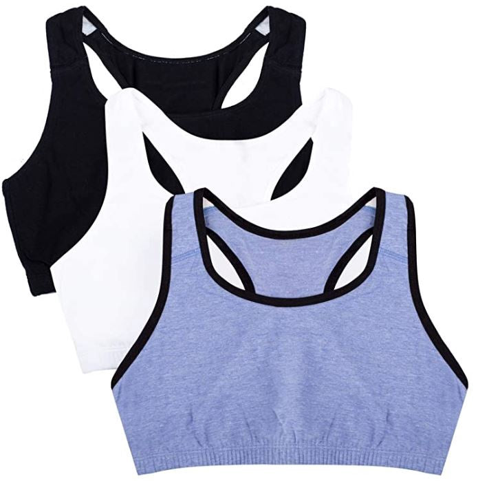 FRUIT OF THE LOOM Women Sports Bra Tank Style 3PACK BLUE/WHITE/BLACK