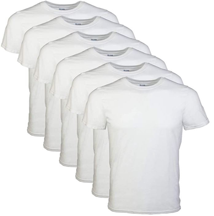 GILDAN Men T-SHIRT White Round Neck 6PACK Tagfree