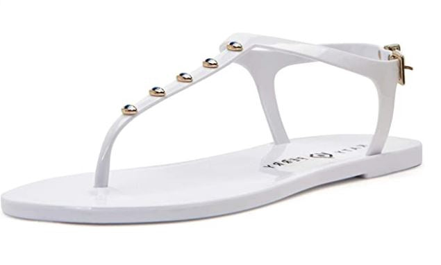 KATY PERRY Footwear Women's GELI-T Strap Flat Sandal White