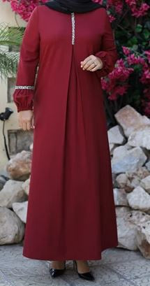 Gown Abaya Plus Beads Burgandy