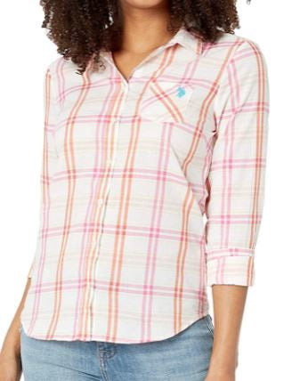 US POLO ASSN. Women Shirt Us Polo Pink Plaid Long Sleeve