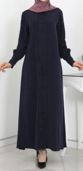 Gown Abaya Lace & Cuffed Sleeve Terra Cotta / Navy