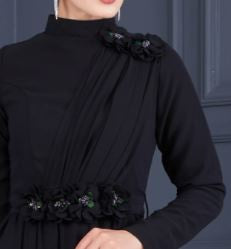 Dress Evening Chiffon Floral Belt Black