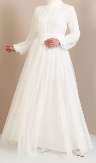 Dress Evening Tulle White / Black Pearl