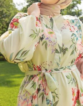 Dress Lined Chiffon Floral Multi Pink Green