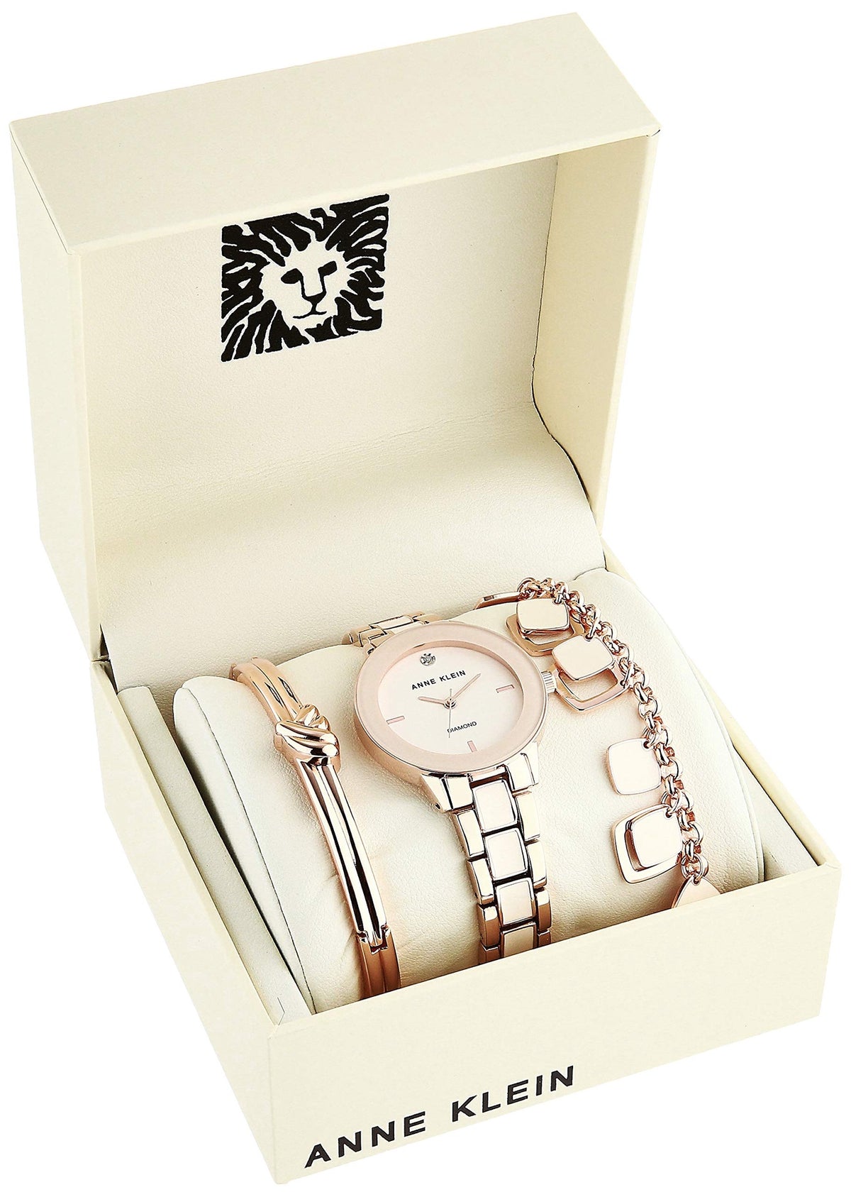 ANNE KLEIN Watch Set Women Genuine Diamond Dial Watch and Bracelet Set AK/3348BHST
