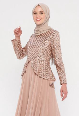 GENERIC Dress Peplum Sequin Bodice Rose Gold