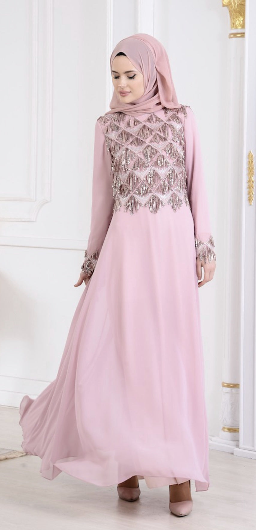 NURLA Dress Blush Pink Sequin & Chiffon