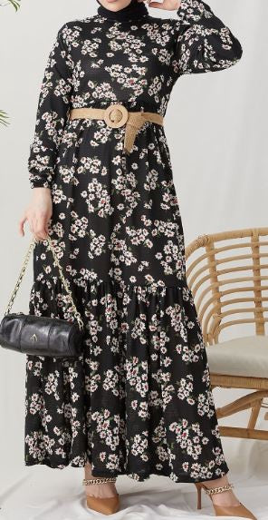 Dress Floral Print Black W/BELT