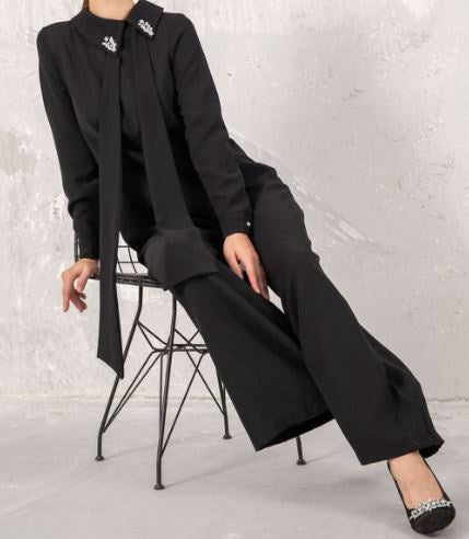 Jumpsuit Evening Black Rhinestone