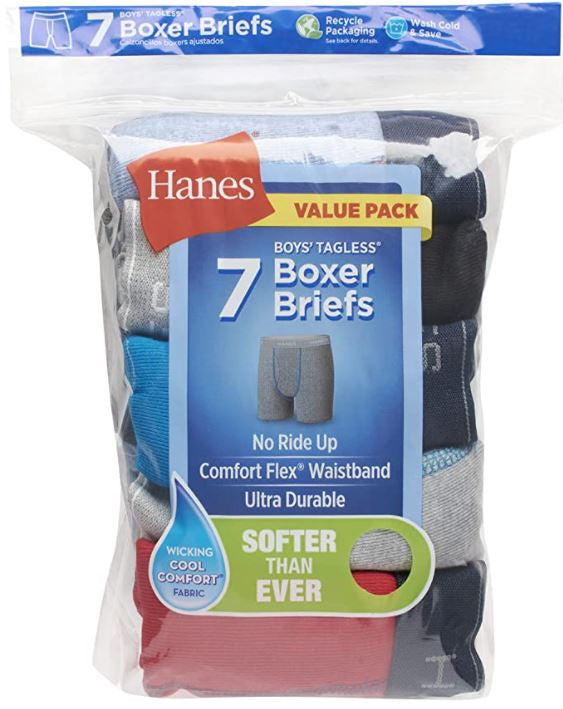 Boys Boxer Briefs Hanes Tagless 7PACK