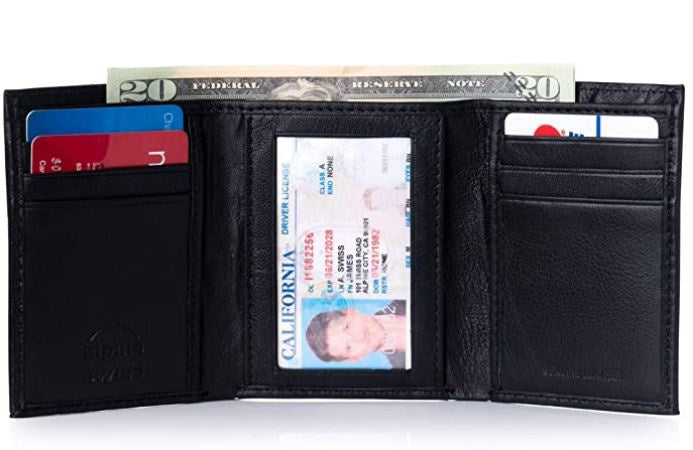 ALPINESWISS Wallet Men Alpine Swiss Trifold Wallet Genuine Leather Black
