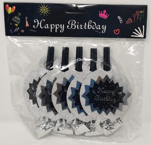 Party Favors Blowouts with Happy Birthday Silver & Black 5PCS Pack A1427