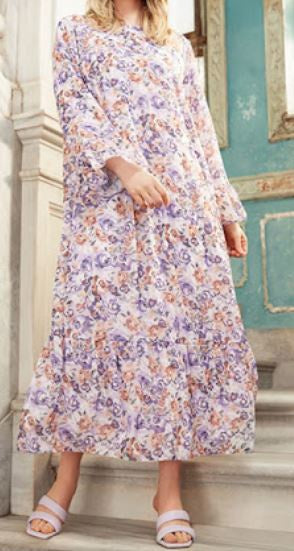 Dress Gown Lined Floral Plus Size Lilac