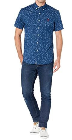 US POLO ASSN. Men Shirt Short Sleeve Button Down Us Polo Navy Print