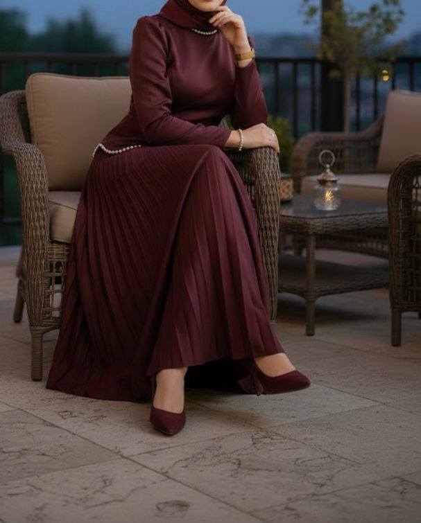 Dress Evening Occasion Burgandy Pleat