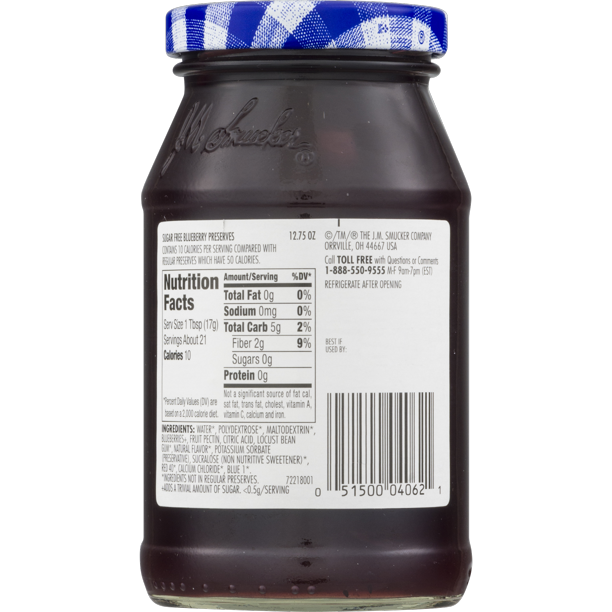 SMUCKER'S Blueberry Preserves Sugar Free 12.75OZ 361G