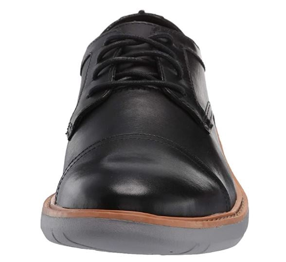 CLARKS Footwear Men Draper Cap Oxford Black Leather with Grey Outsole