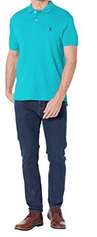 US POLO ASSN. Men Shirt Polo Us Polo Turquoise, Slim Fit, Navy Logo