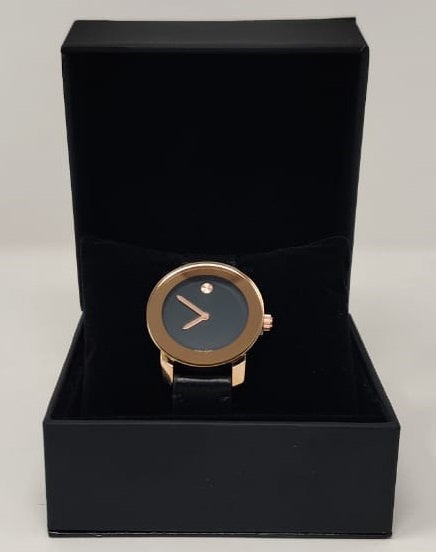 GENERIC Watch Fashion Women Rose Gold with Black Leather Smooth Strap