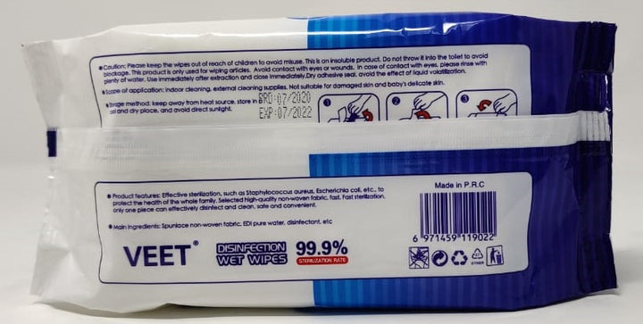Wet Wipes Disinfecting 99.9% with 75% Alcohol Veet 60PCS