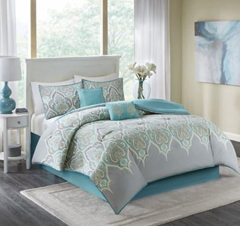 COMFORT SPACES Comforter Set Modern Queen 6PCS TEAL/GRAY