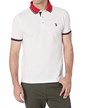 US POLO ASSN. Men Shirt Polo Us Polo White, Red Collar Slim Fit