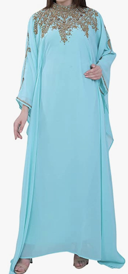 Gown Beaded Pink / Blue with Scarf