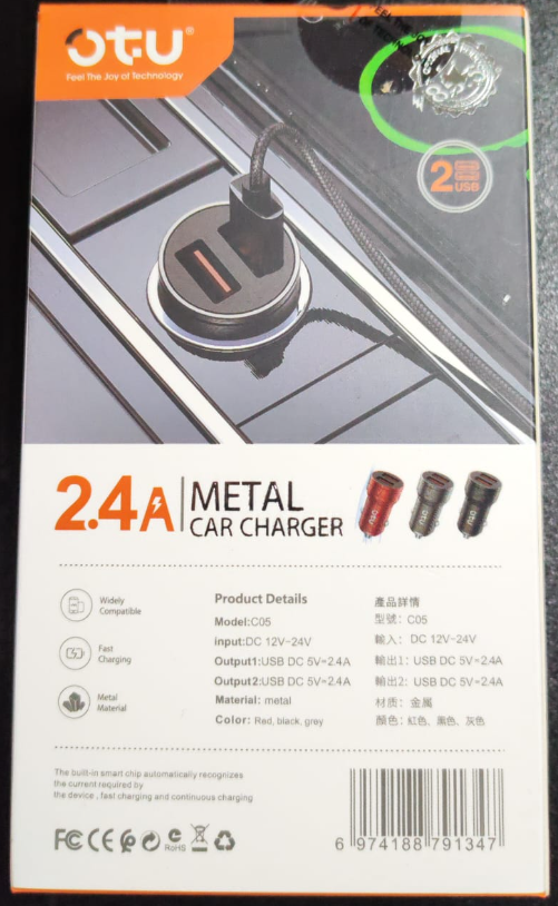OTU Charger Car C05 Metal Car Charger 2.4A 2USB Fast Charging