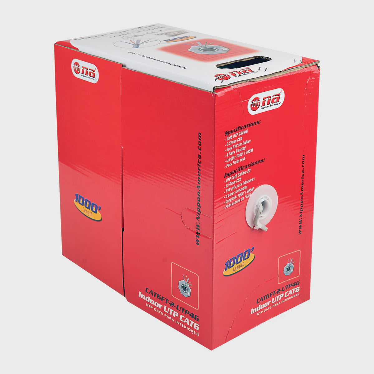 NIPPON AMERICA Computer Cable Cat 6 Wire Na CAT6FT-2-UTP4G Grey Indoor 1000FT Roll Sold Per Roll