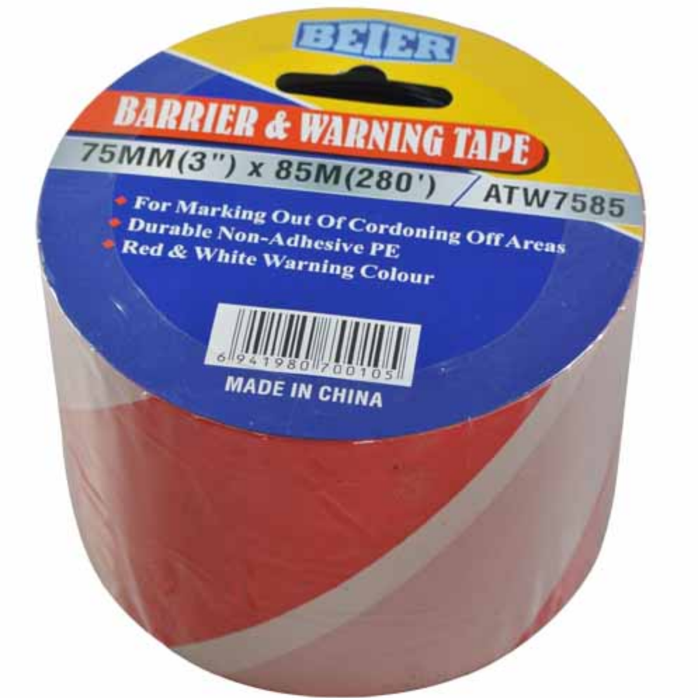BEIER Tape Warning RED/WHITE 75MM X 85M(3"X280') GSJ-ATW7585