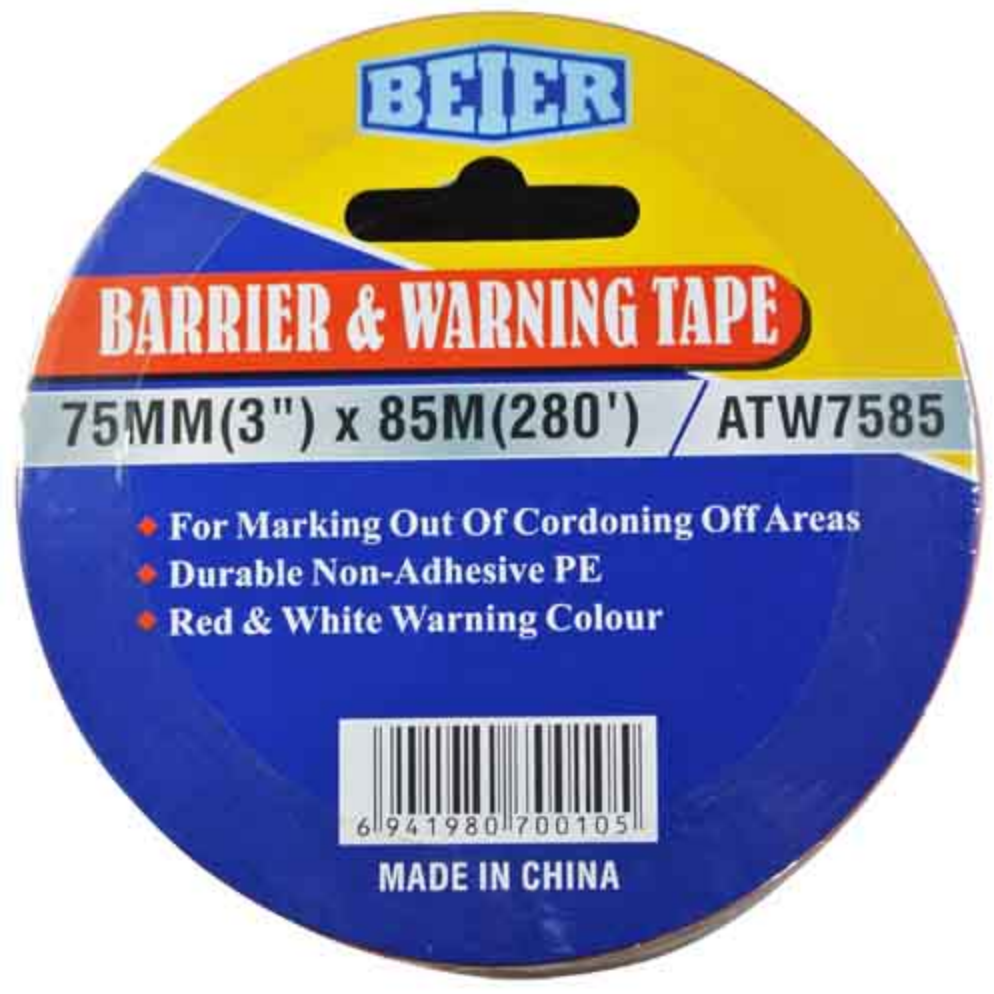 BEIER Tape Warning RED/WHITE 75MM X 85M(3"X280') GSJ-ATW7585
