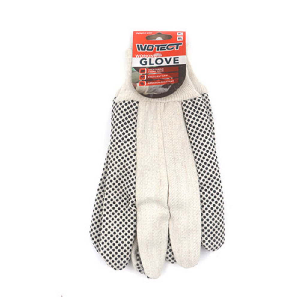 WOTECT Gloves Cloth White with Black PVC DOTSGSH-WWG1200