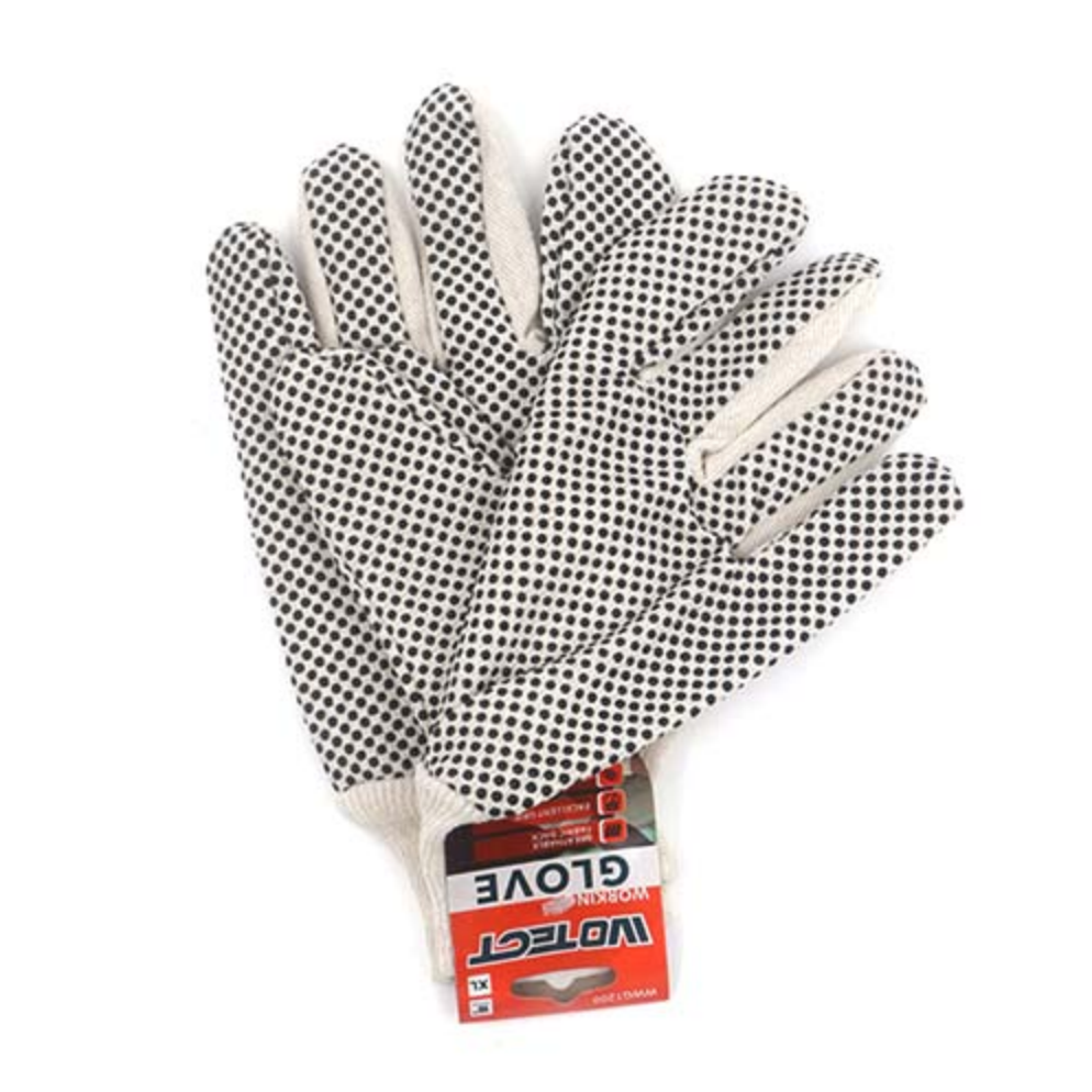 WOTECT Gloves Cloth White with Black PVC DOTSGSH-WWG1200