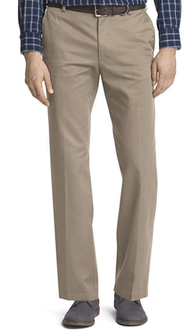 IZOD Men Pants American Chino Flat Front Straight Fit Khaki