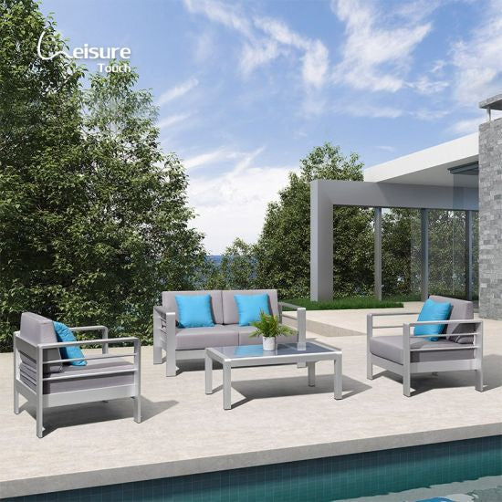 Chair & Table Sitting Set 3-1-1 Leisure Touch Zoe Outdoor Pool Patio Garden Lightweight Aluminum 2X410355 + 420346 + Table