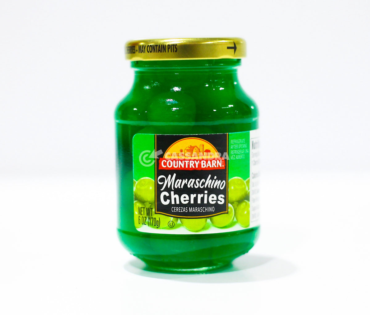 COUNTRY BARN Cherries Maraschino Green Without Stems 6OZ 170G