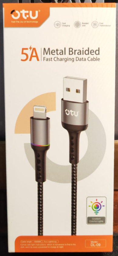 OTU Charger Cable USB DL09-I 1M Lightning 5A Fast Charging Data Cable Metal Braided