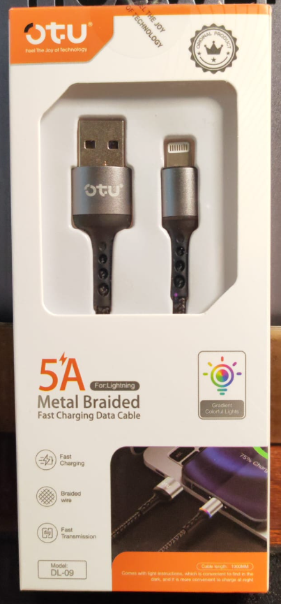 OTU Charger Cable USB DL09-I 1M Lightning 5A Fast Charging Data Cable Metal Braided