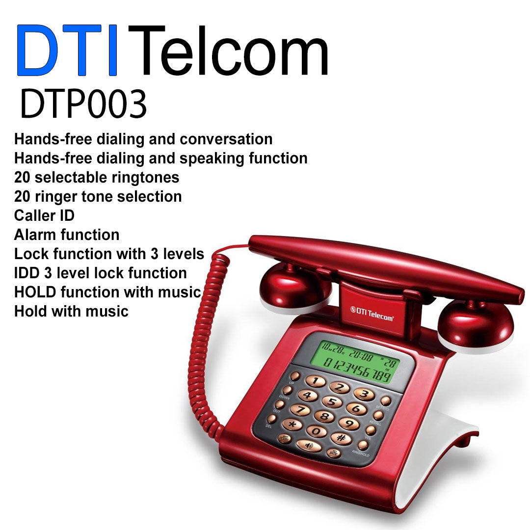 DTI Telephone Corded Telecom DTP003 with Callers Id Red
