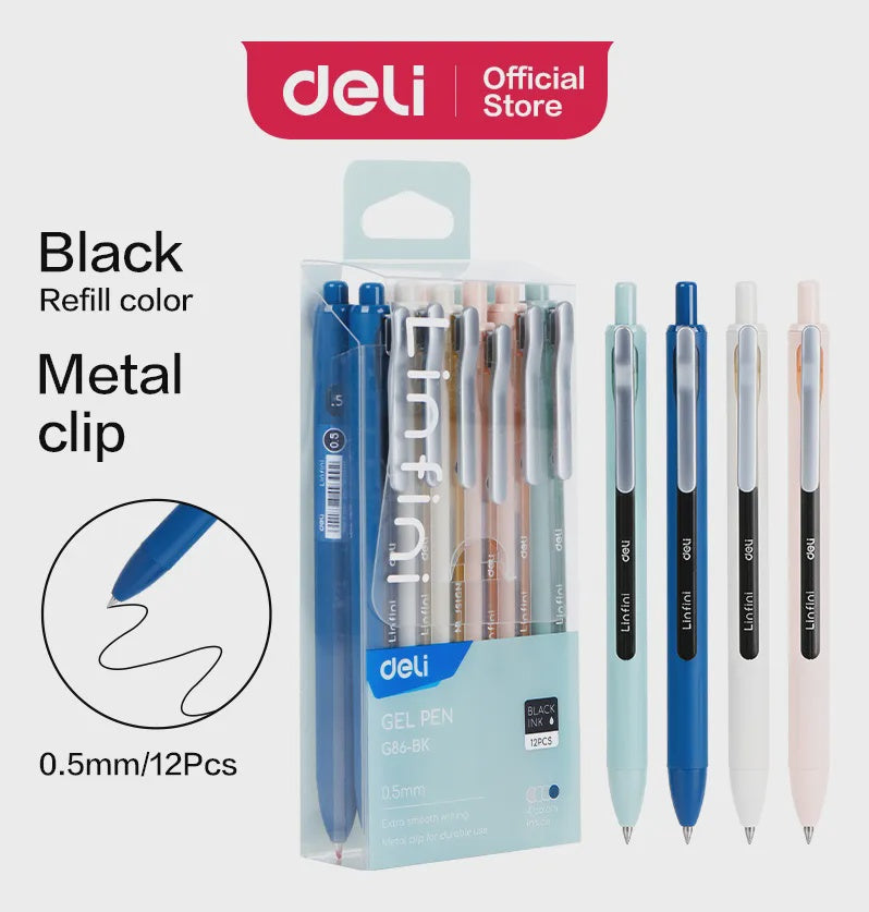 DELI Stationery Pen G86-BK Roller 0.5MM Gel Black 12PCS Box