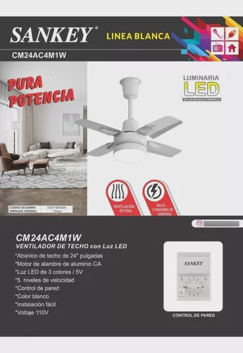SANKEY Fan Ceiling 24" CM24AC4M1W with Light White .