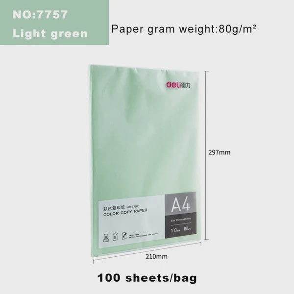 DELI Stationery Paper Color Copy 7757 A4 80G Light Green 100 Sheet Pack