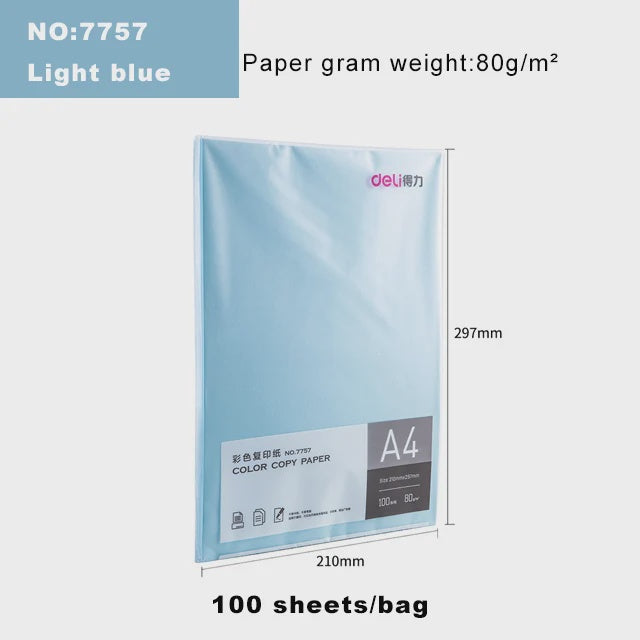 DELI Stationery Paper Color Copy 7757 A4 80G Light Blue 100 Sheet Pack